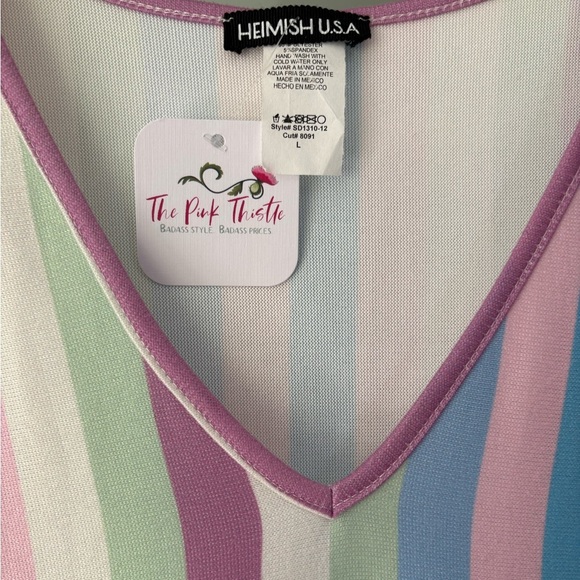 NWT Boutique Heimish USA Maxi Colorful Striped V-Neck Dress size Large - Picture 2 of 4